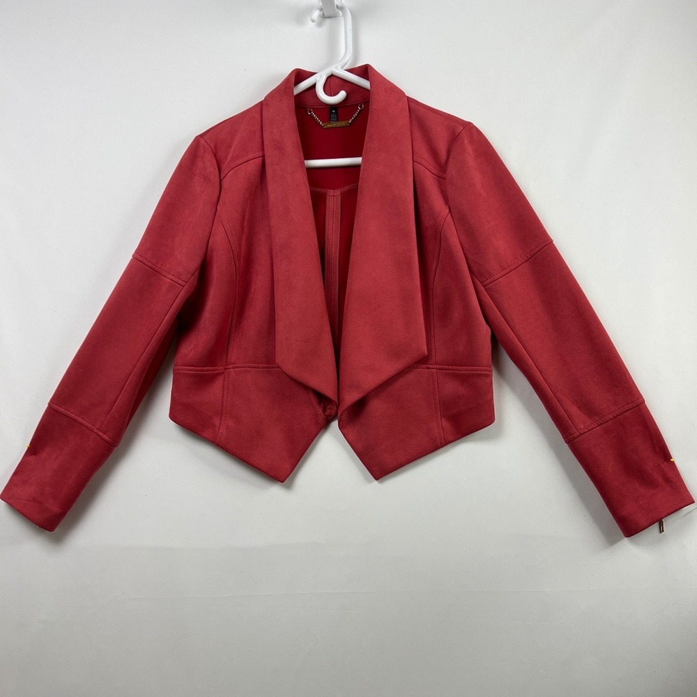 White House Black Market Jacket Womens M Coral Faux Suede Open Front Cropped Zip